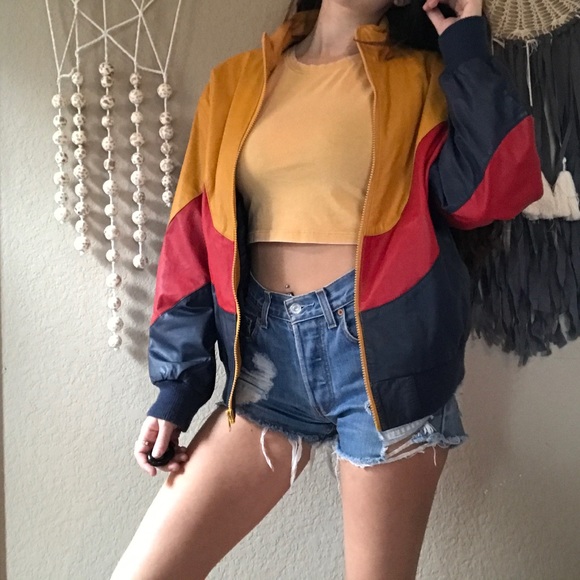 Vintage real leather color block bomber jacket - Picture 8 of 8